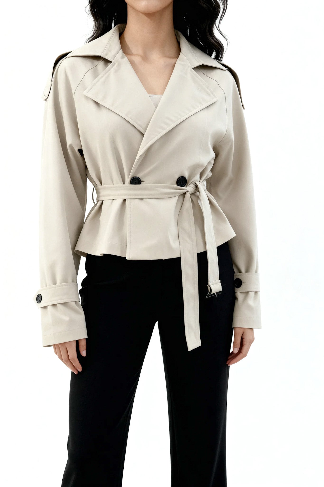 Minimal Belted Short Trench Coat