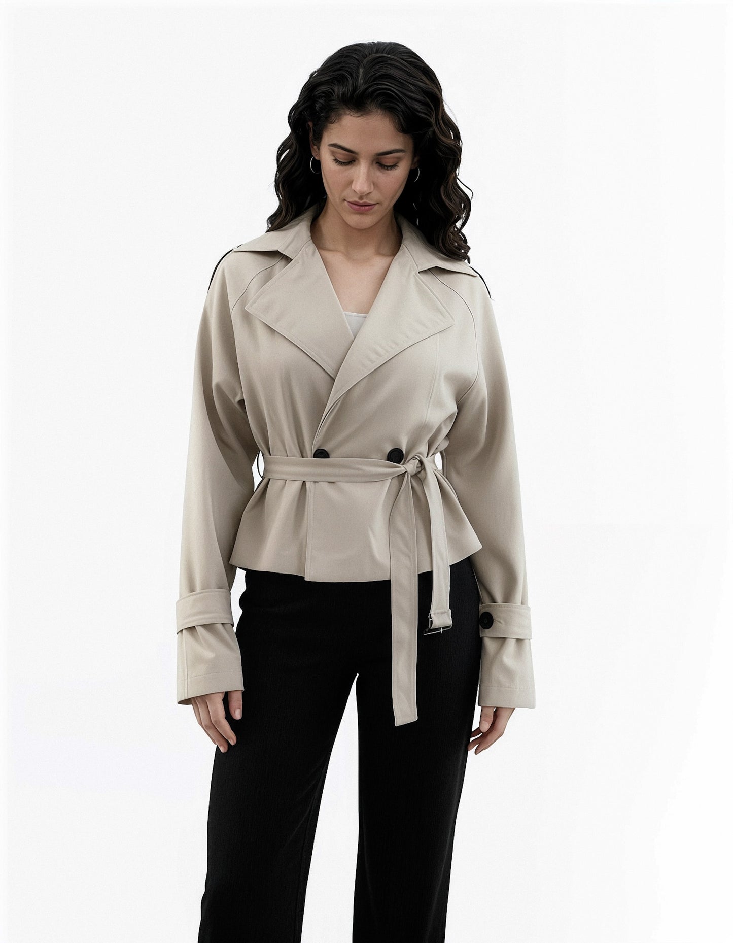 Minimal Belted Short Trench Coat